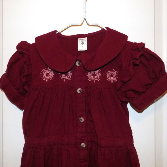 KATE QUINN 5Y Maroon Dark Red Gauze Prairie Dress Embroidered Ruffle Excellent - Picture 2 of 4